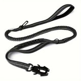 Dog Leash Heavy Duty, Shock Absorbing Bungee Lead with 2 Padded Handle, Metal Carabiner Clip, Car Seatbelt, Strong No Pull Leash for Medium Large Dogs, Black