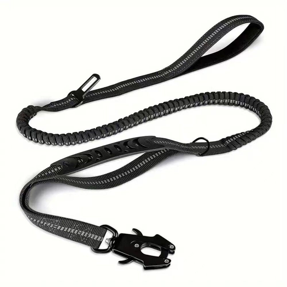 Dog Leash Heavy Duty, Shock Absorbing Bungee Lead with 2 Padded Handle, Metal Carabiner Clip, Car Seatbelt, Strong No Pull Leash for Medium Large Dogs, Black