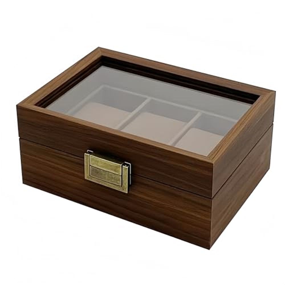 Wooden Watch Box for Men, 3 Slot Watch Display Case with Lid - Watch Display Storage Box, Collection Case, Accessory Storage, Wooden (oniy box)