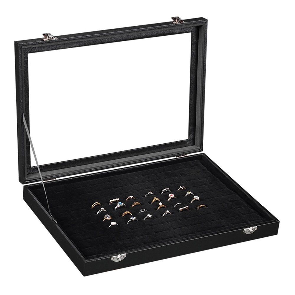 100 Slot Ring Holder Display Case - Black Jewelry Organizer with Transparent Lid, Ring Organizer For Jewelry Rings (oniy box)