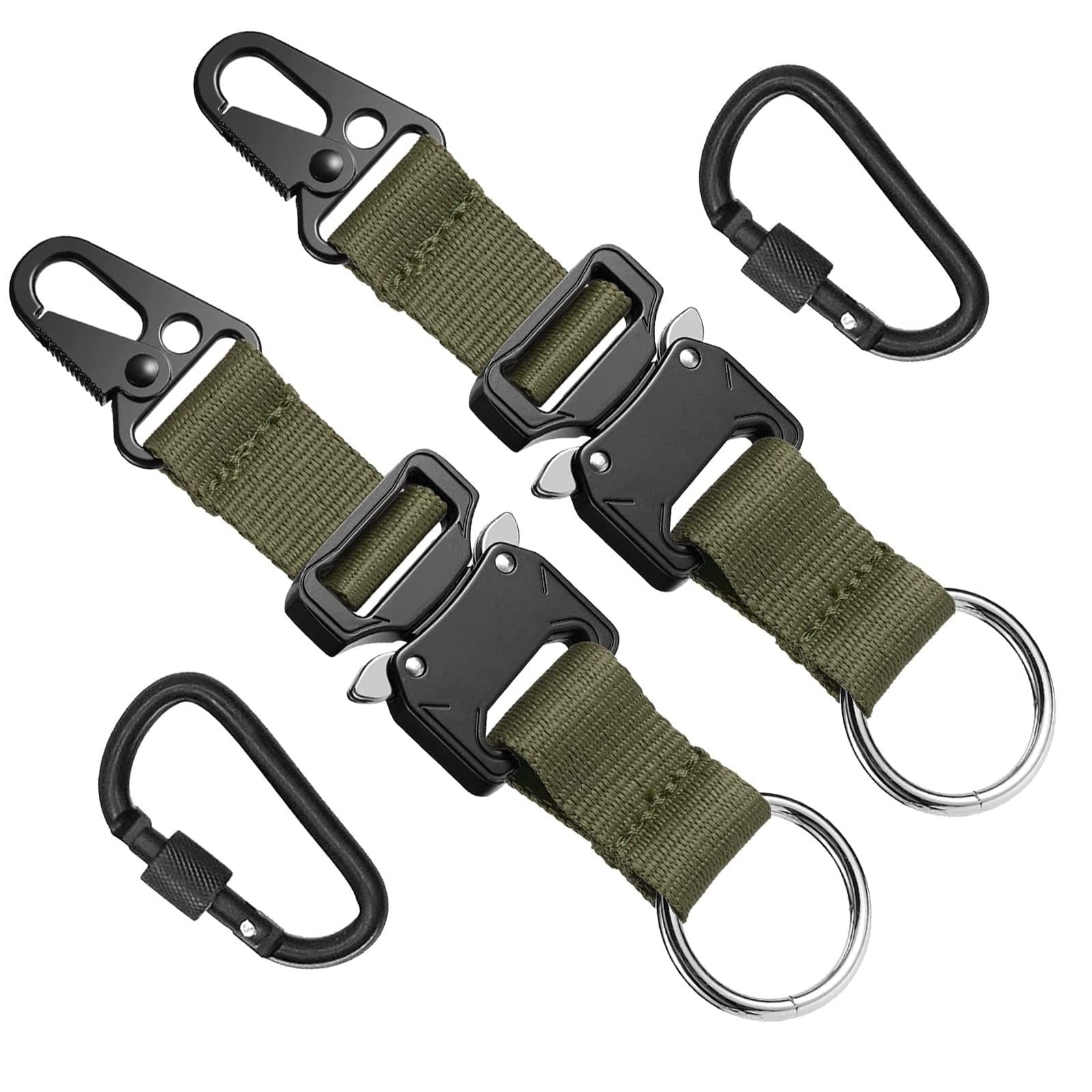 2 pack Keychain for Men with Quick Release Buckle Gear Clips with Clip and Stainless Steel Ring（green）