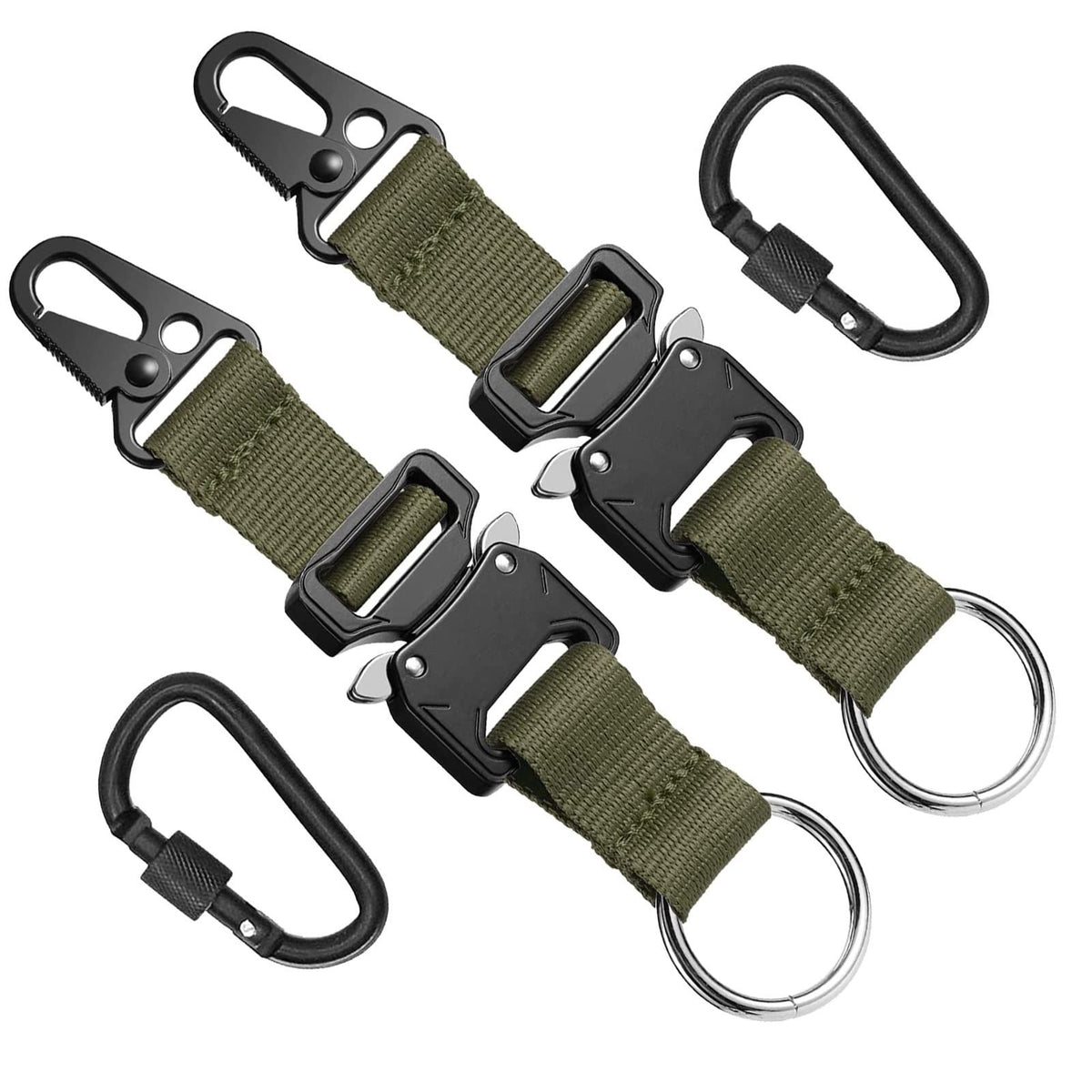 2 pack Keychain for Men with Quick Release Buckle Gear Clips with Clip and Stainless Steel Ring（green）