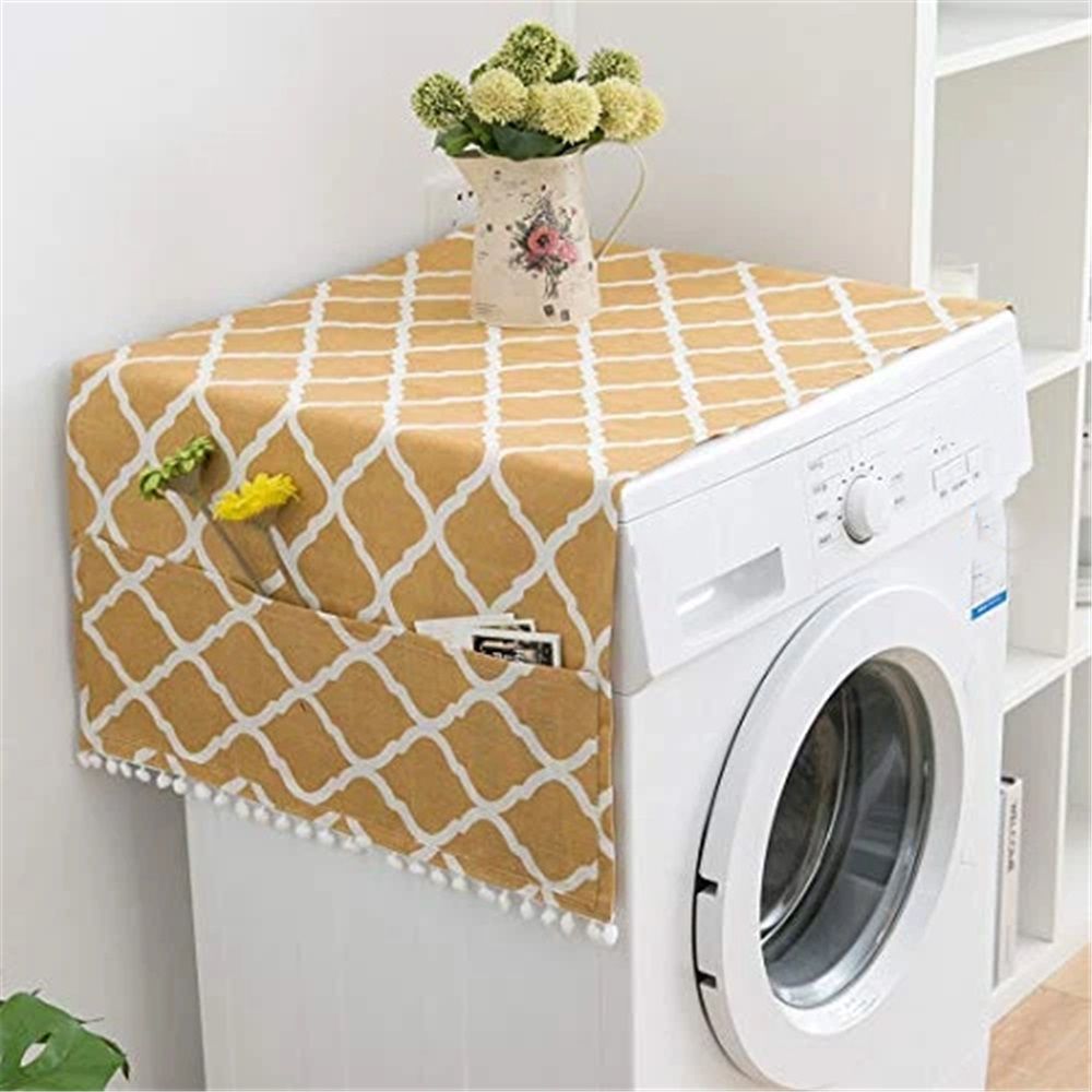 Washing Machine Organizer, Pattern with Effect Ornamental Antique Feminine Design, Anti-slip Fabric Top Cover for Washer Dryer, Yellow ,22 x 51 Inch