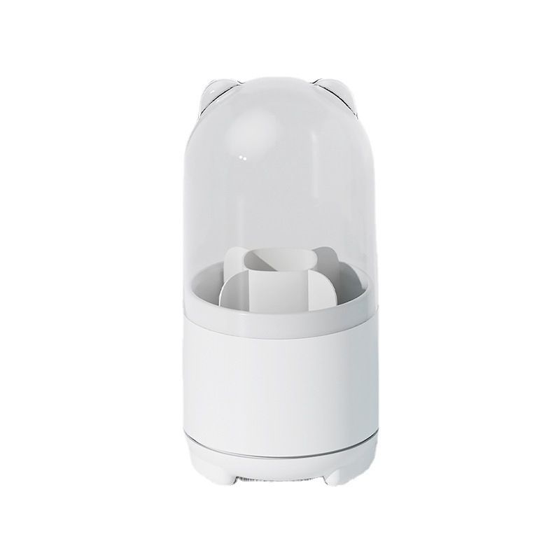 Cute Makeup Brush Holder Organizer with Lid, Rotating Dustproof Make Up Brushes Container with Clear Acrylic Cover for Vanity Desktop Bathroom Countertop