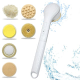 Generic Electric Body Brush Set for Showering,Exfoliating Bath Brush Long Handle for Shower Lotion Applicator for Back Silicone Body Scrubber with 6 Shower Brush Heads for Women Men Gifts (White)