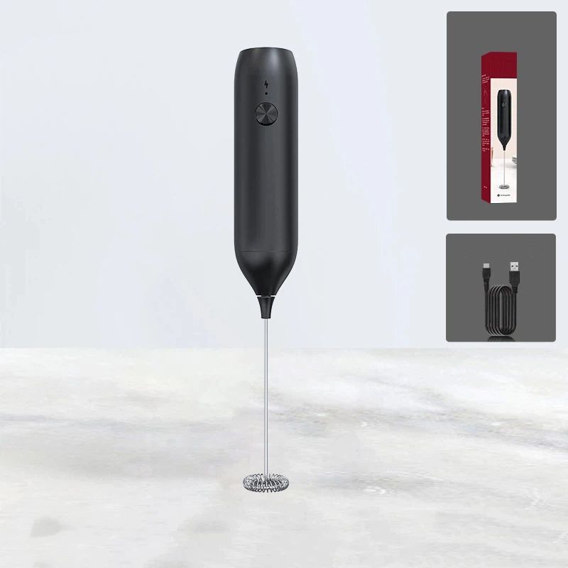 Rechargeable Milk Frother Handheld, Coffee Frother Wand Drink Mixer with Stainless Steel Whisk for Coffee, Cappuccino, Lattes, Frappe, Matcha and Hot Chocolate, Black