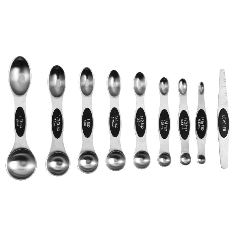 Measuring Spoon Set of 8 Magnetic Measuring Spoons Dual Sided Stainless Steel Measuring Spoons Stackable Nesting Tablespoon Teaspoon, Fits in Spice Jars, for Dry or Liquid Ingredients，black