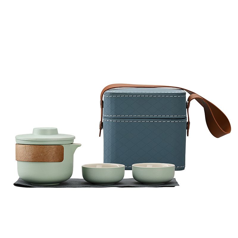 Mini Travel Ceramic Tea Pot Set Kung Fu Teapot, 1 Pot 2 Cups Porcelain Teacup with Tea Infuser Portable Bag for Outdoor Picnic Hotel