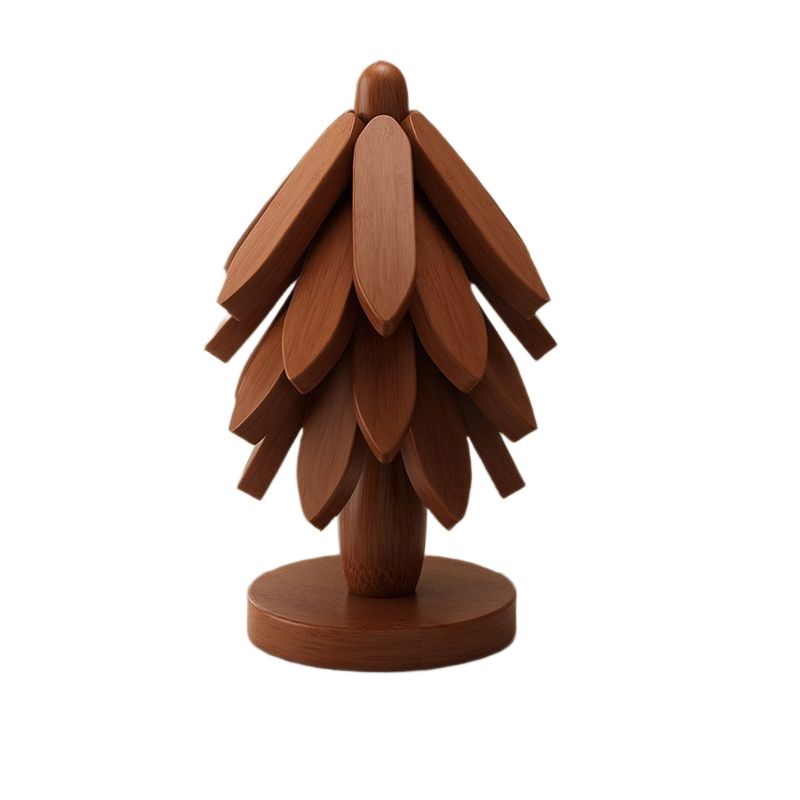 Wooden Trivets for Hot Dishes, 4 Wooden Tree-Trivet Set, Wood Coasters Like Christmas-Tree,  for Coffee Table, Kitchen Table Decor