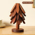 New Set of 4 Kitchen Table Decor Foldable Wooden Trivets for Hot Pots and Pans,Tree Shape Trivets walnut