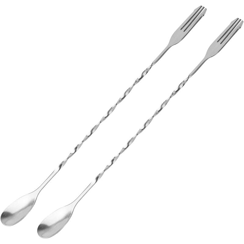 Bar Spoon Cocktail Mixing Spoon - 2pcs Cocktail Stirrers Long Handle 12.6 Inches, Stainless Steel Long Drink Stirrers with Trident Tip