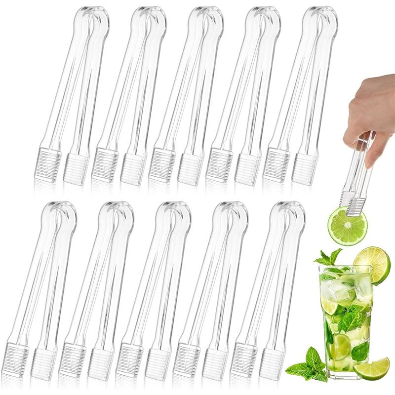 10 Pcs Plastic Buffet Serving Tongs, Clear Kitchen Tongs Mini Serving Utensil Tongs for Food Ice Salad Buffet Barbecue Cookies, 6.3 Inches