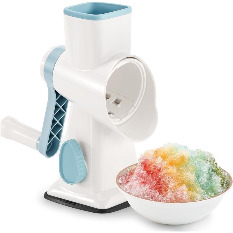 Rotary Ice Shaver Manual White - Stainless Steel Blade, Quick Labor-Saving Handle, Safe Stable Suction Base, Home Using Snow Cone Machine for All Ice Cubes