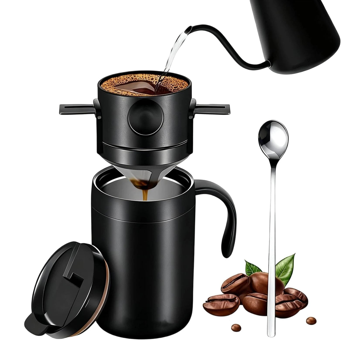 500ml Camping Coffee Maker Pour Over Coffee Maker Set，Camp Pour Over Set，Portable Coffee Kit for Travel, Camping, Offices, Backpacking three-piece set
