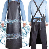 PU Rubber Waterproof Aprons for Dishwashing, Heavy Duty Butcher Apron, Adjustable Cross Back Apron for Dishwasher