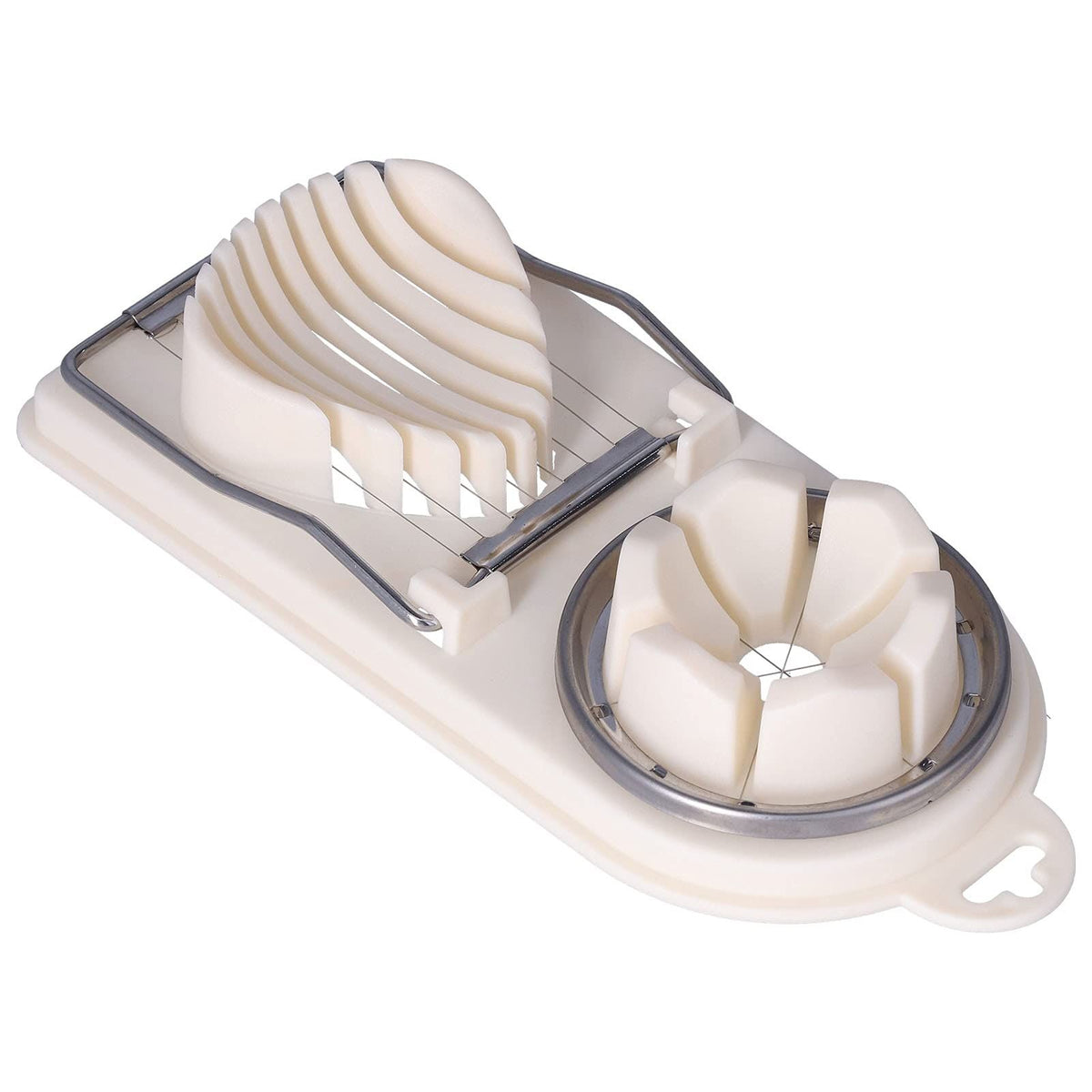 Egg Slicer 2-in-1 Eggs Cutter Multipurpose Boiled Egg Cut Slicers Stainless Steel Wire Egg Separator for Cutting Hard-Boiled Eggs Fruit Strawberry Banana(beige)