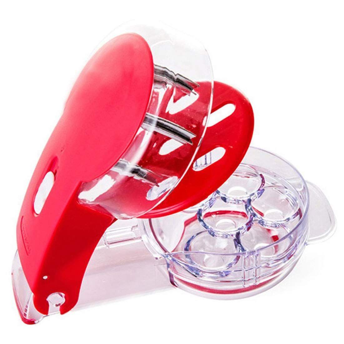 Kitchen Aid Cherry PitterDeluxe Multi Fruit Pit Corer Core Cutter Remover Prep Helper Machine Mason Jar Tool Gadget Red for 6 Cherries Plums Olives Berries
