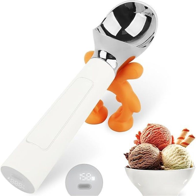 Heated Ice Cream Scoop, Rechargeable Electric Warming Scooper, Heats to for Hard Ice Cream,  Waterproof, Easy for Seniors & Kids (White，17.8*4.3cm)