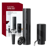 Electric Wine Bottle Opener Set Rechargeable Wine Set with Foil Cutter, Electric Wine Opener, Electric 2in-1 Wine Aerator & Pourer, Electric Vacuum Pump and Wine Stoppers, Black