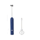 Handheld Milk Frother, Coffee Foam Maker USB Rechargeable Hand Drink Mixer 3 Speeds Electric Whisk Adjustable Hand Held Blender with 2 Heads (Blue)