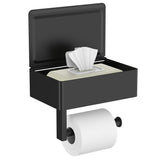 Matte Black Toilet Paper Holder with Shelf, Wipe Holder for Bathroom Flushable Wipes Dispenser Toilet Paper and Wipes Holder Toilet Paper Holder with Storage（20.5*13*15.5cm)