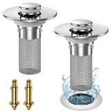 2PCS Bathroom Sink Stopper Strainer, Pop-Up Bathroom Sink Drain Strainer with Removable Stainless Steel Hair Catcher Basket, Universal Fit for US Bathroom Sinks, Bathtubs, Showers & Floor Drains（8*5.5*3.3cm)