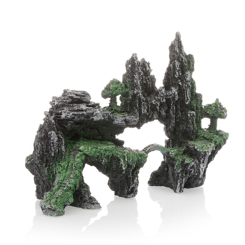 Large Fish Tank Decorations, Mountain View Aquarium Ornament with Tree House Cave Bridge Artificial Plastic Plants Aquarium Decorations