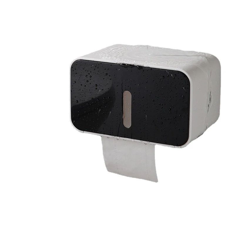 Outdoor Waterproof Toilet Paper Holder for Bathroom - Pet Proof Plastic Tissue Holder Dispenser Full Cover Adhesive Mounted, Toilet Paper Roll（black 21*13.5*13.5cm）