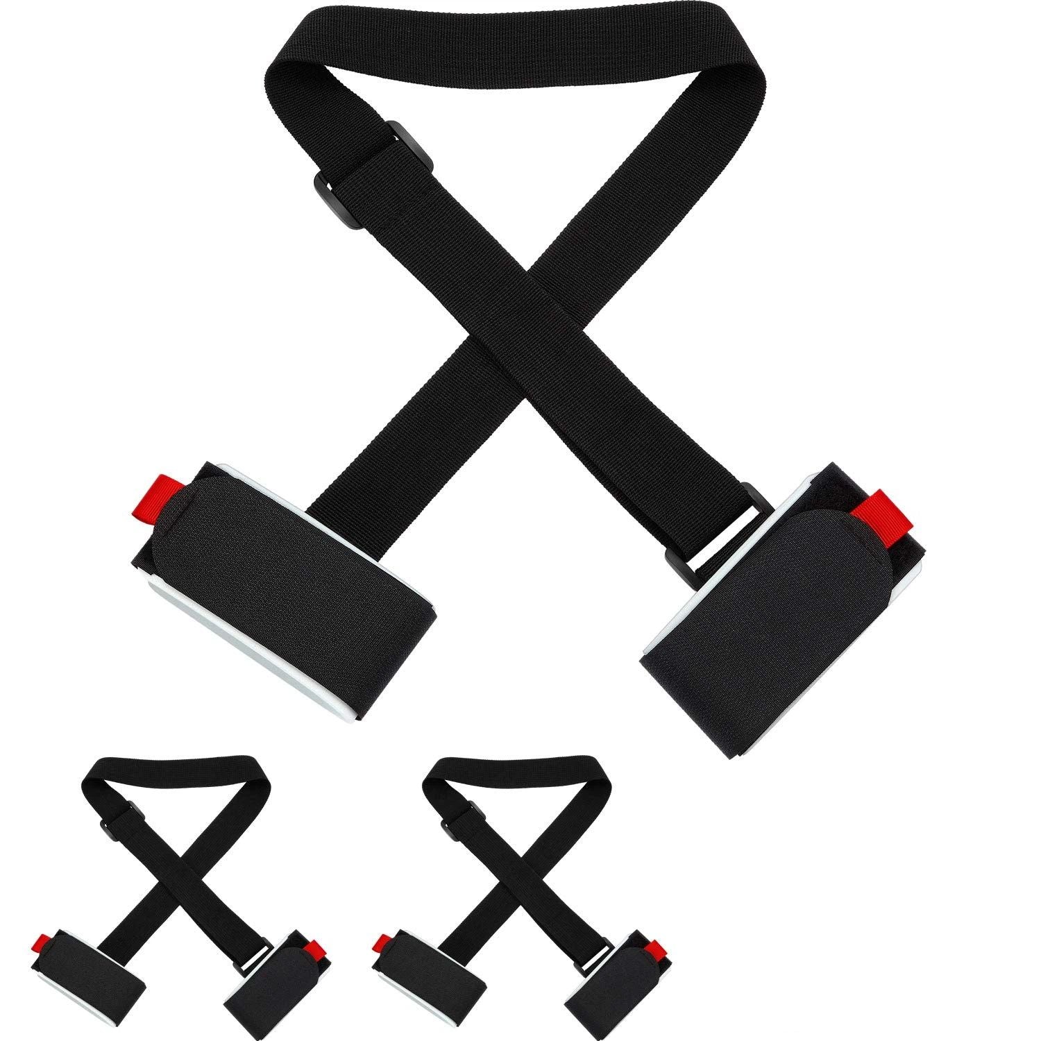 6 Pack Ski Carrier Straps Adjustable Shoulder with Cushioned Fastener Tape Strap Loop Strong for Adults Kids（black+red)