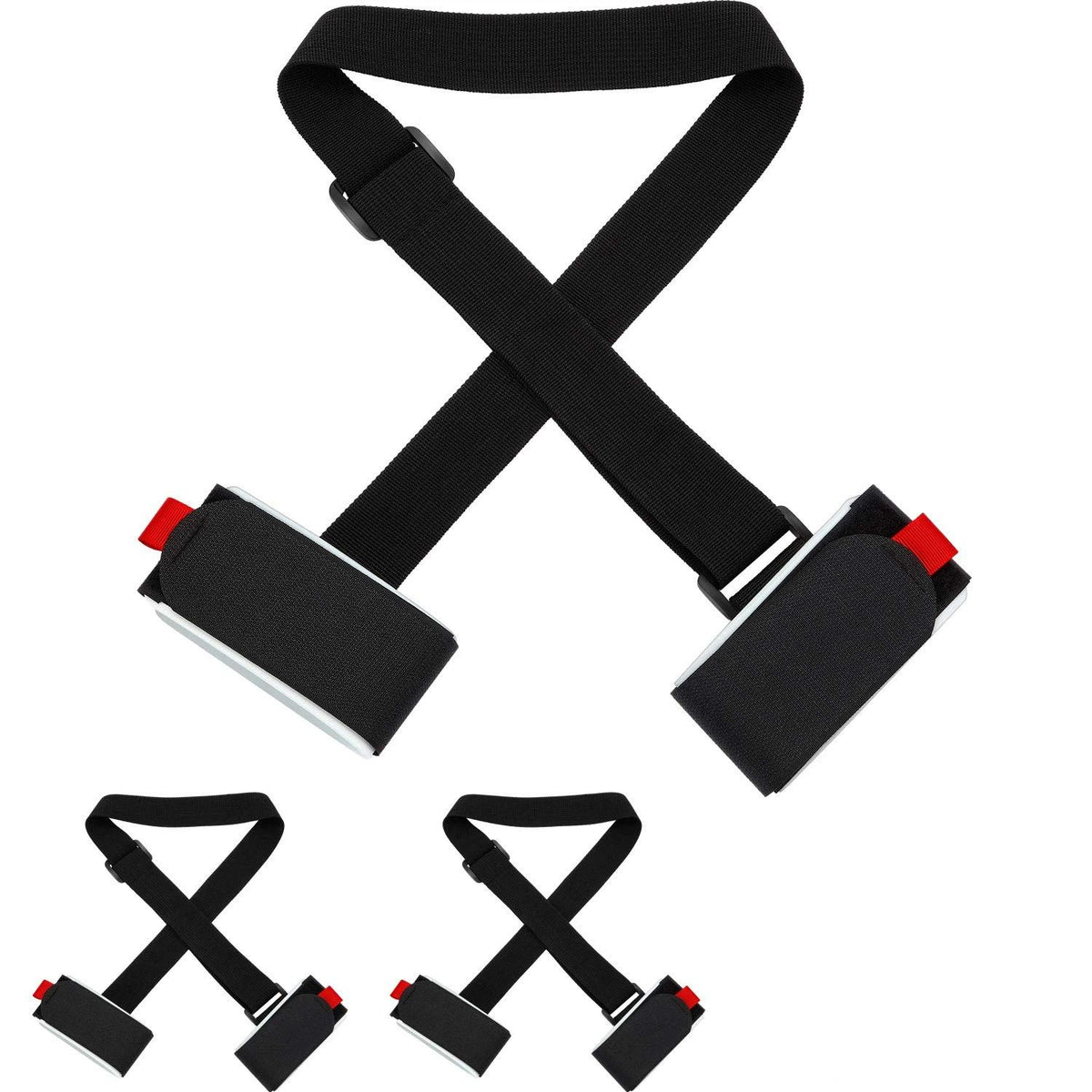 6 Pack Ski Carrier Straps Adjustable Shoulder with Cushioned Fastener Tape Strap Loop Strong for Adults Kids（black+red)