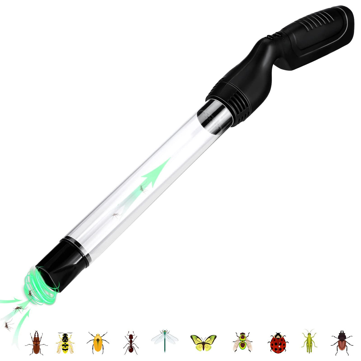 Bug Vacuum Catcher for Adults and Kids with Long Nozzle, Battery Powered Sucker Tool for Spider Cockroach Stink Bug, Humane Insect Vacuum Catcher with LED