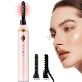 360° Heated Lash Brush Rechargeable with 3 Brush Heads & 3 Temp & 5s Fast Heating【Lengthen/Define/Curler】 3-in-1 Lash Curler for All Types of Lashes 【pink】