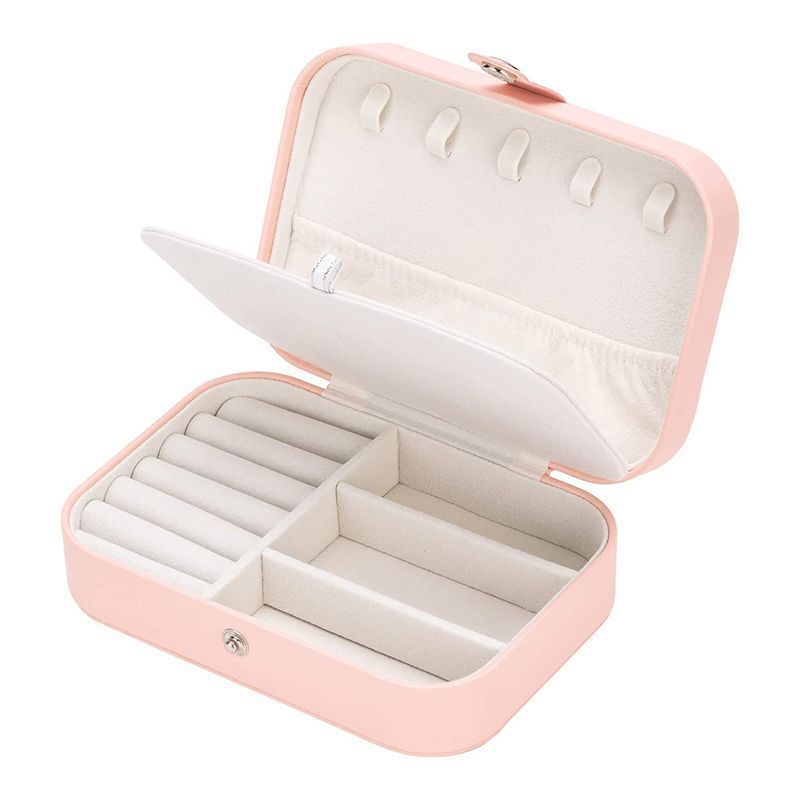Travel Jewelry Box, PU Leather Small Jewelry Organizer for Women Girls, Portable Mini Travel Case Display Storage Holder Boxes for Stud Earrings, Rings, Necklaces, Bracelets (Pink)