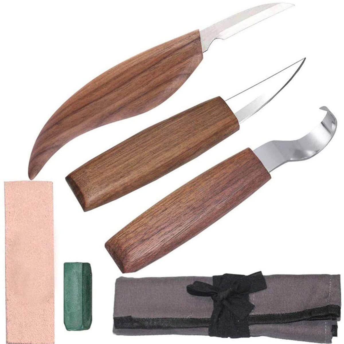 Wood Carving Tools Set - Wood Carving Knife Kit for Beginners, Adults, and Kids, Includes 3  Knives for DIY Woodworking and Carving Enthusiasts（Flat handle six piece set）