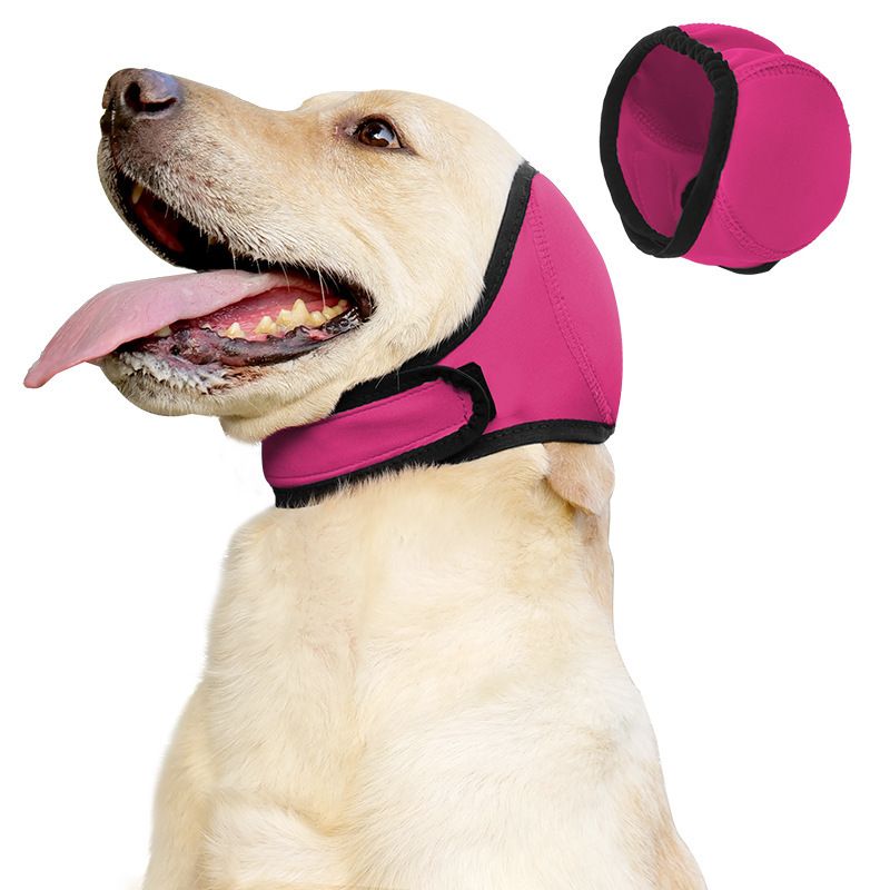 Dog Ear Muffs & No Shake Ear Wrap for Hematoma, Bathing, Drying,Swim& Noise Anxiety Relief - Elastic Waterproof Ear Protector with Calming Hoodie Design  (rose pink, M)