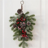 Elegant Flocked Teardrop Swags with Pinecones and Berries, Shimmering Holiday Hanging Decor for Indoor Door Wall Mantel,（55*35cm）