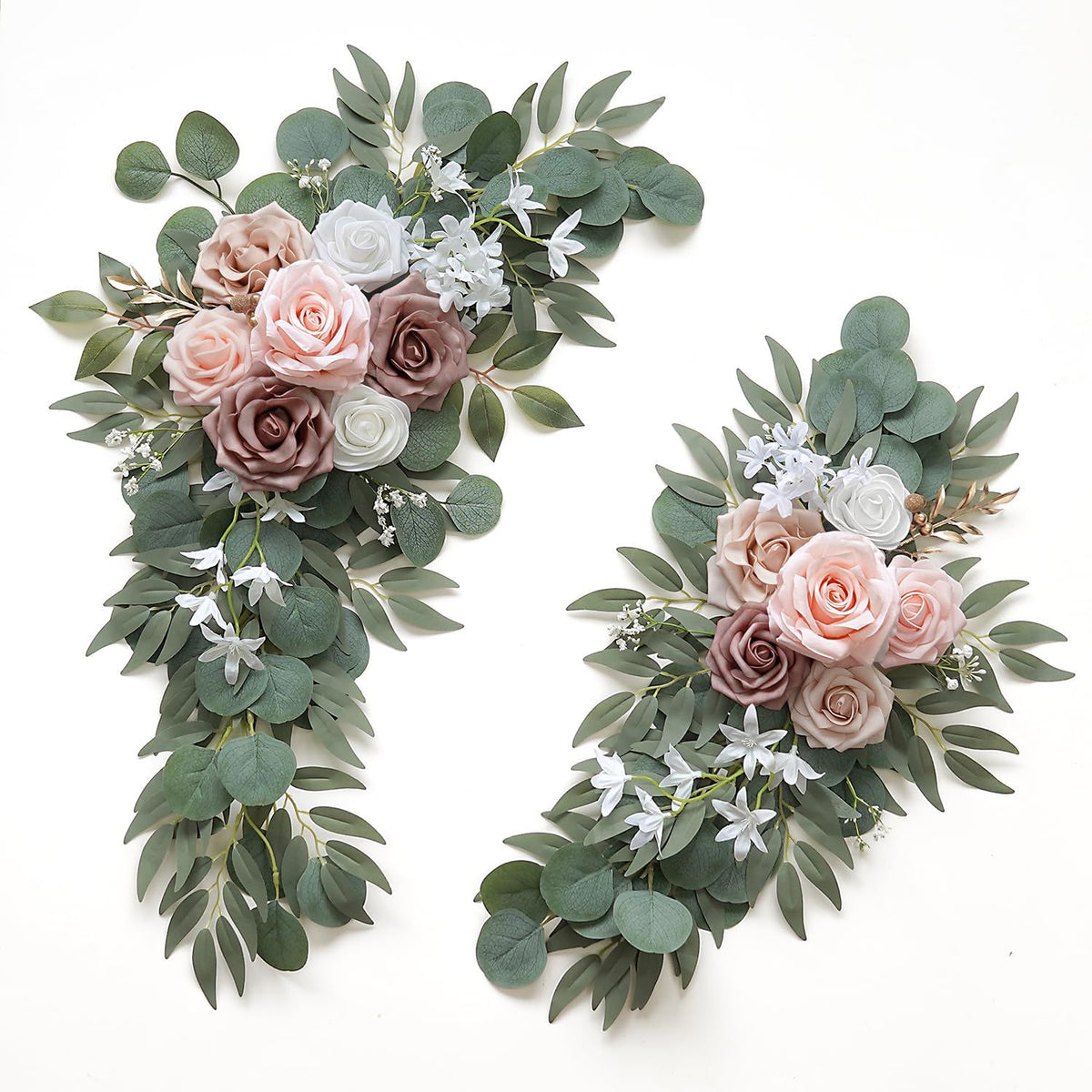 Artificial Dusty Rose Flowers Set of 2 for Wedding Welcome Signs Floral Decorations, Wedding Arch Flowers for Wedding Ceremony（60*30cm,40*20cm)