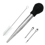 Stainless Steel Food Grade Turkey Baster for Cooking, Baking, Injecting Marinade With cleaning brush（Black）
