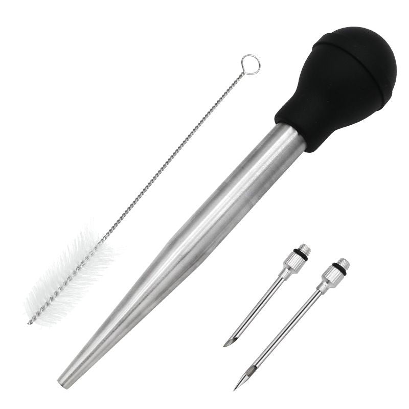 Stainless Steel Food Grade Turkey Baster for Cooking, Baking, Injecting Marinade With cleaning brush（Black）