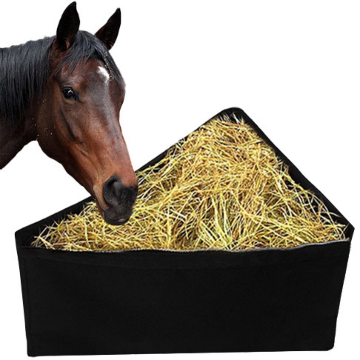 Horses Corner Feeder Deep Corner Hay Bag Goats Large Capacity Hay Feed Bags with Mesh Bottom and Snaps for Horse Trailer Stall,Black