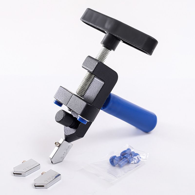 Glass Cutter, 2 in 1 Glass Cutting Tool  3 Tungsten Steel Blades, 4 Tips, Screwdriver, Ceramic Tile, Glazed Tiles Blue