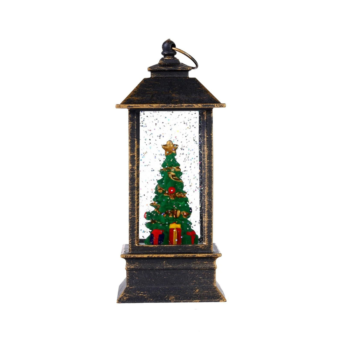 Snow Globe Christmas Lantern Decorations, Snow Globe Lantern with Swirling Glitter, Christmas Tree Lighted Christmas Decorations Indoor for Home