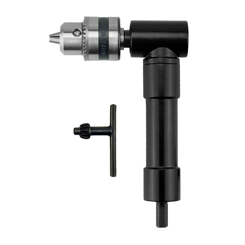 Drill Chuck Extension,  90 degree attachment Adapter With 3/8" Keyed Chuck 8mm Hex Shank Power Tool Accessory（10.8*15.5cm)