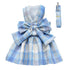 Dog Harness and Leash Set, Cute Bow Tie Plaid Harnesses for Puppy Cat, Adjustable Pet Kitties Vest, Breathable Harness Traction Rope for Boy Girl Small Animal(Skirt Sky Blue,M for 5.5-8.8lbs Dog)