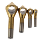 4pcs Titanium Coated Countersink Chamfer Tool Deburring Tool Set Metal Wood Drill Bits 2-5mm 5-10mm 10-15mm 15-20mm （gold)