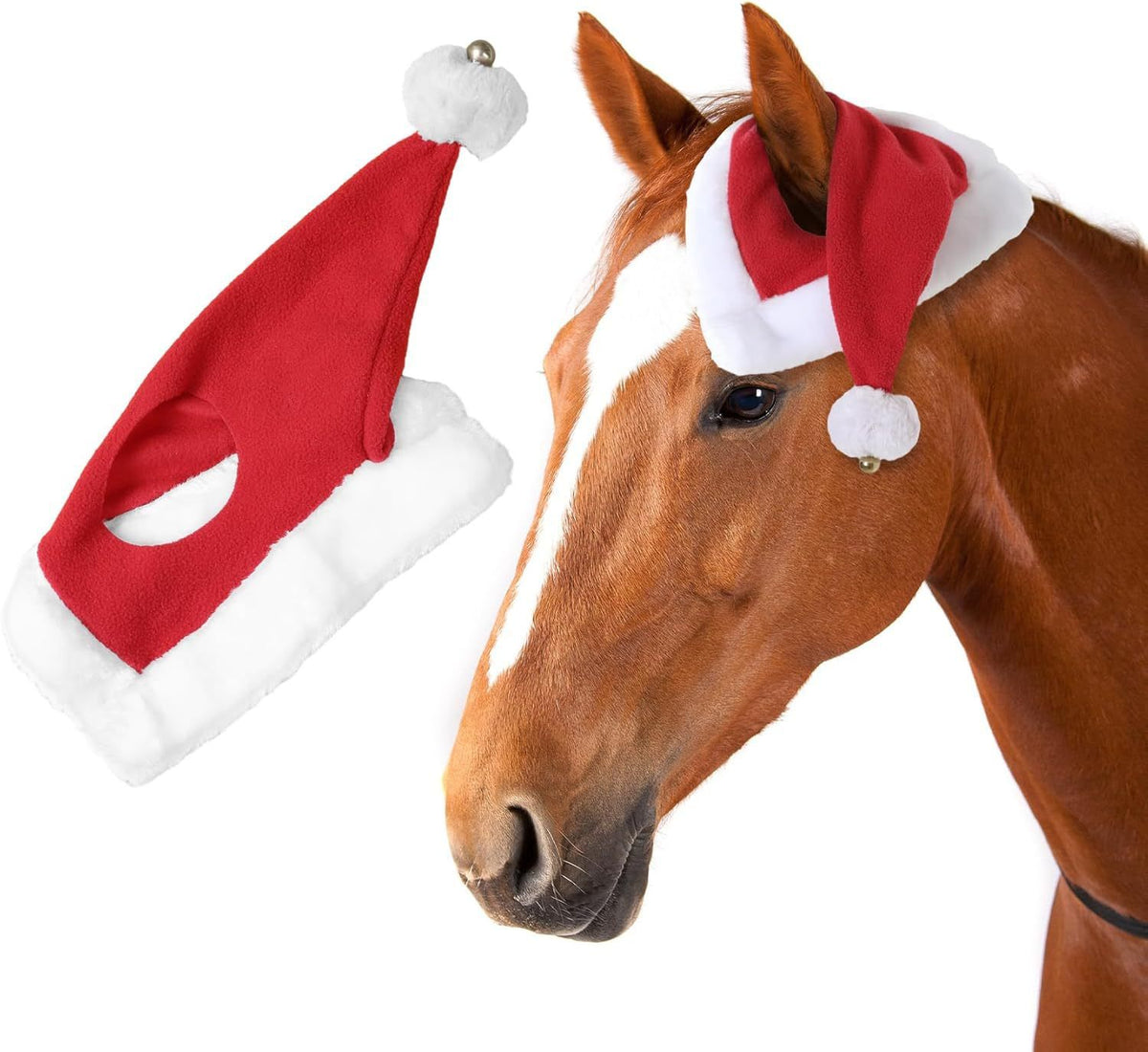 Holiday Santa Horse Hat Pet Costumes  One Ear Slip On Santa Hat Fleece Horse   Fleece Cap with  Bell