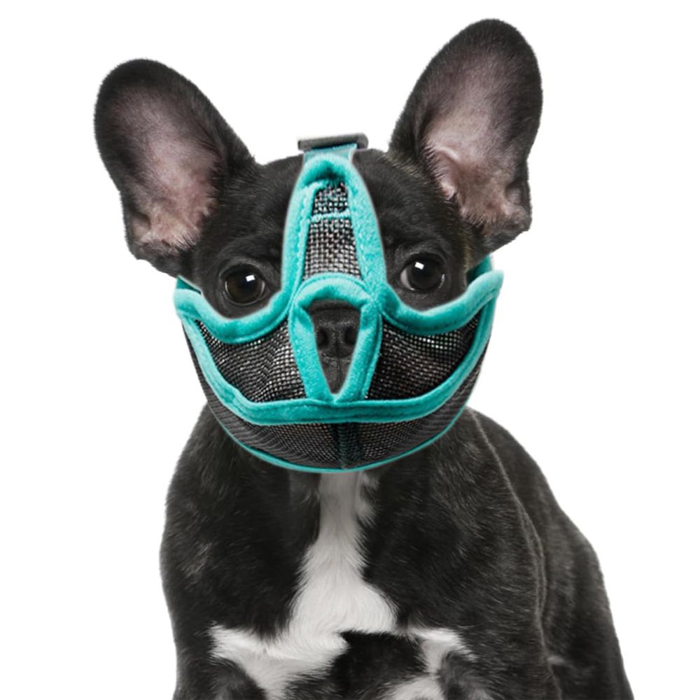 Bulldog Short Nose Dog Cover, Full Pants Design, Preventing Bites, Bulldog Soft Mesh Dog Cover, Used for Beauty Walking, Allowing Drinking and Eating(ink blue M)