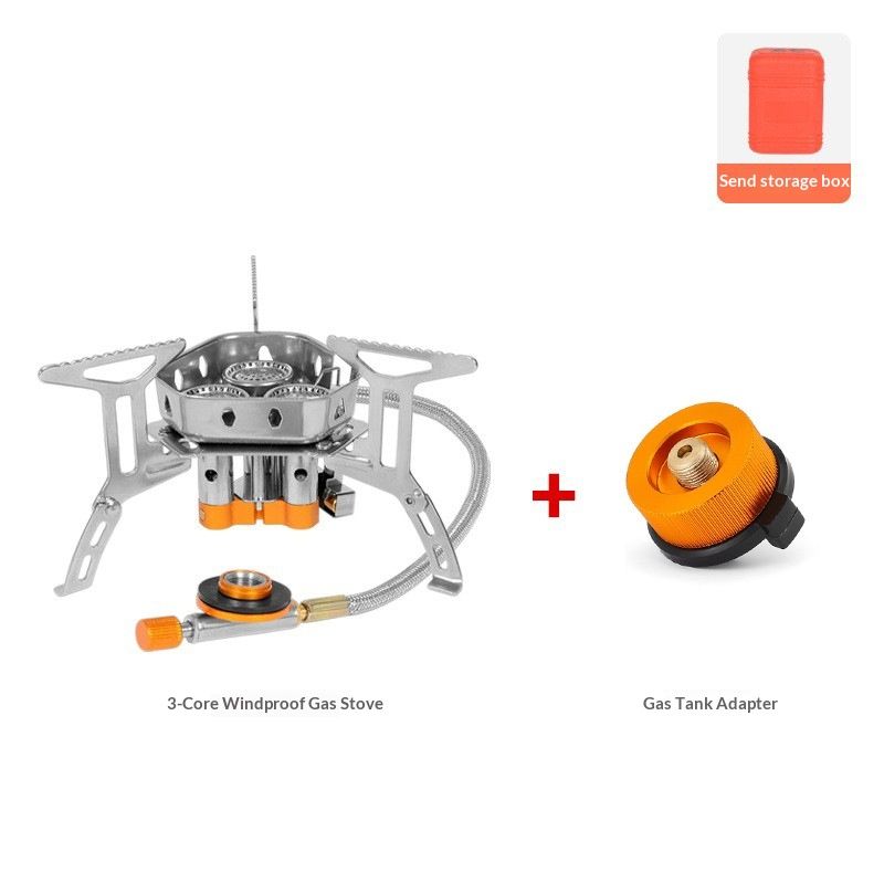 Windproof Camp Stove Camping Gas Stove with Fuel Canister Adapter, Piezo Ignition, Portable Collapsible Stove Burner for Outdoor Backpacking Hiking and Picnic