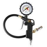 Tire Inflator Deflator Air Pressure Gauge with Rubber Hose,  Dial Wheel Inflator Gage with Straight Brass Lock-on Chuck Compatible with Air Pump Compressor for  Car Motorcycle Bike