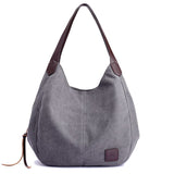 Women's Multi-pocket Shoulder Bag Fashion Canvas Handbag, Women Shoulder Bag Tote Vintage Top-Handle Bag